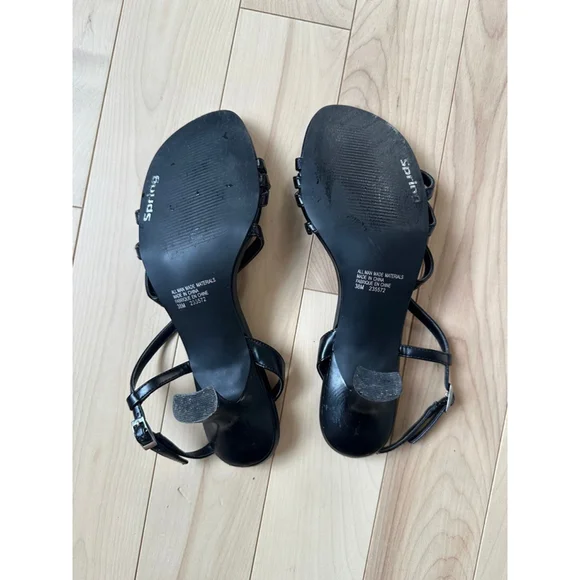 Vintage SPRING Y2K Black Strappy Sandals – Kitten Heel, Minimal 2000s - Picture 5 of 6